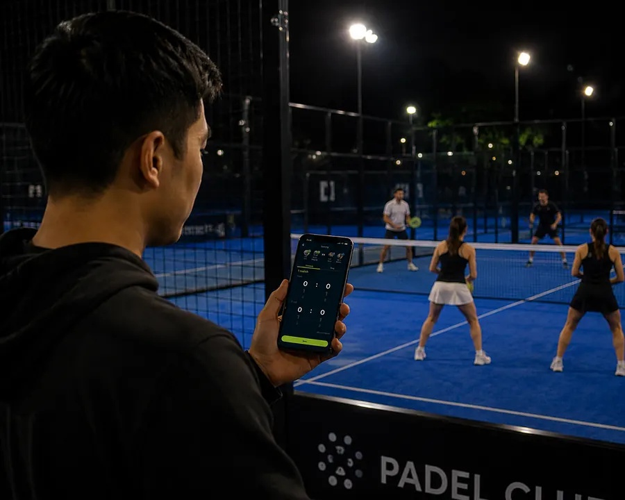 Real organizer interface mid-event: current round, court assignments, scores being entered, waiting list on the side. The screen a person actually looks at while standing next to t